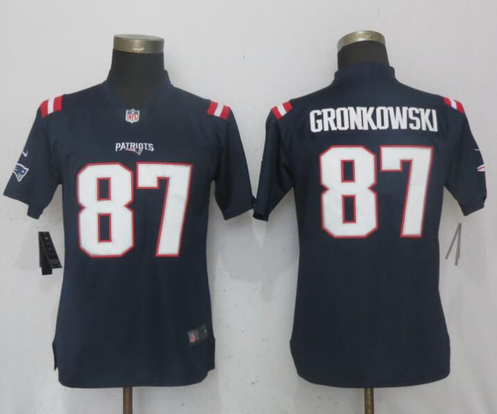 Women New England Patriots #87 Gronkowski Navy Blue Color Rush Nike NFL Jerseys->women nfl jersey->Women Jersey